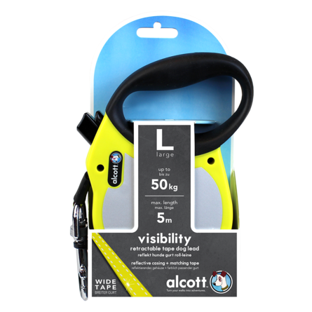 Alcott Visibility L Поводок-рулетка для собак до 50 кг, лента, чёрно-жёлтая – интернет-магазин Ле’Муррр