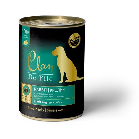 Clan De File Кролик в желе с экстрактом Юкки и льняное масло для взрослых собак всех пород – интернет-магазин Ле’Муррр